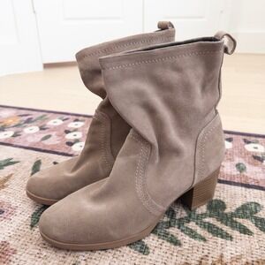 White Mountain Womens Boots Size 10 Taupe Suede Bernata Ankle Block Heel‎ Fall